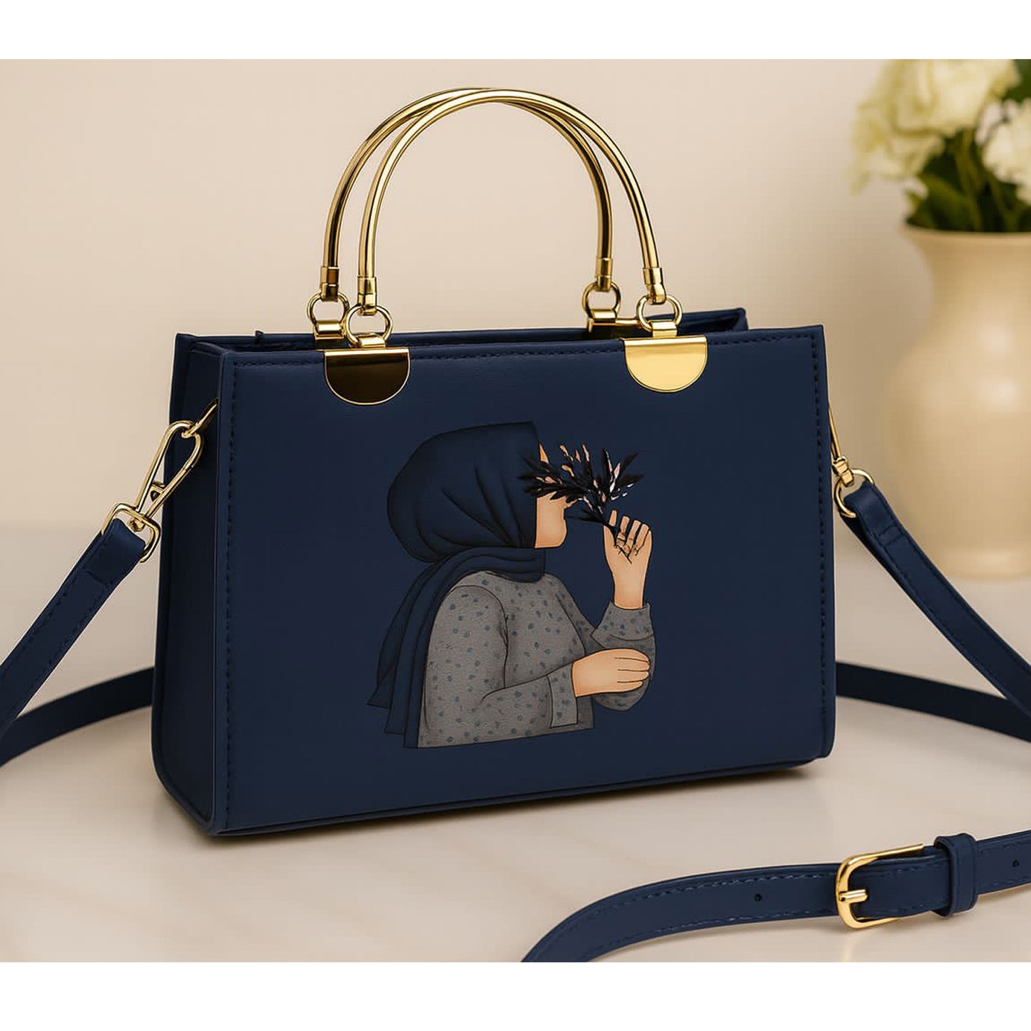 Elegant Artistic Handbag with Golden Handle(ALL IN 1)