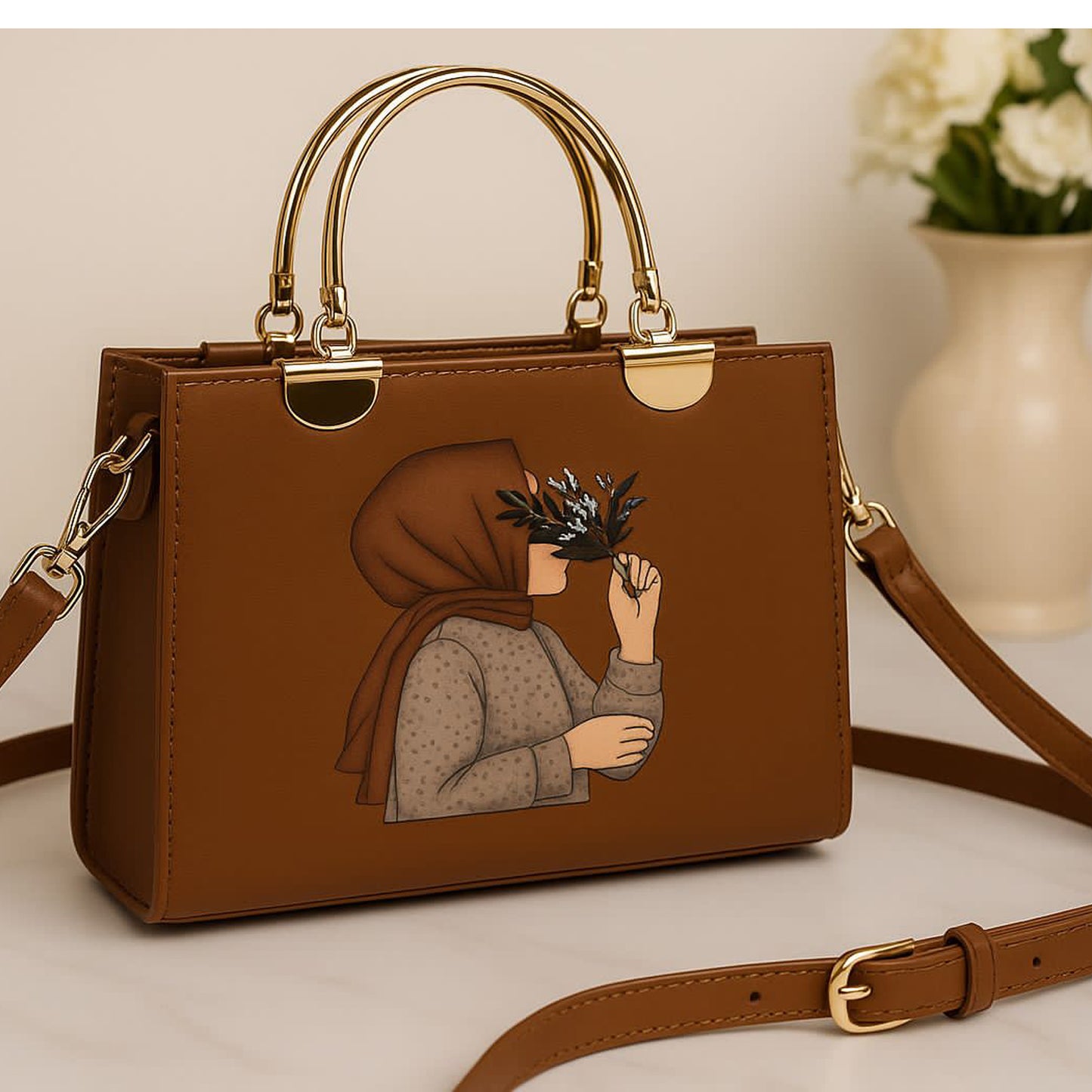 Elegant Artistic Handbag with Golden Handle(ALL IN 1)