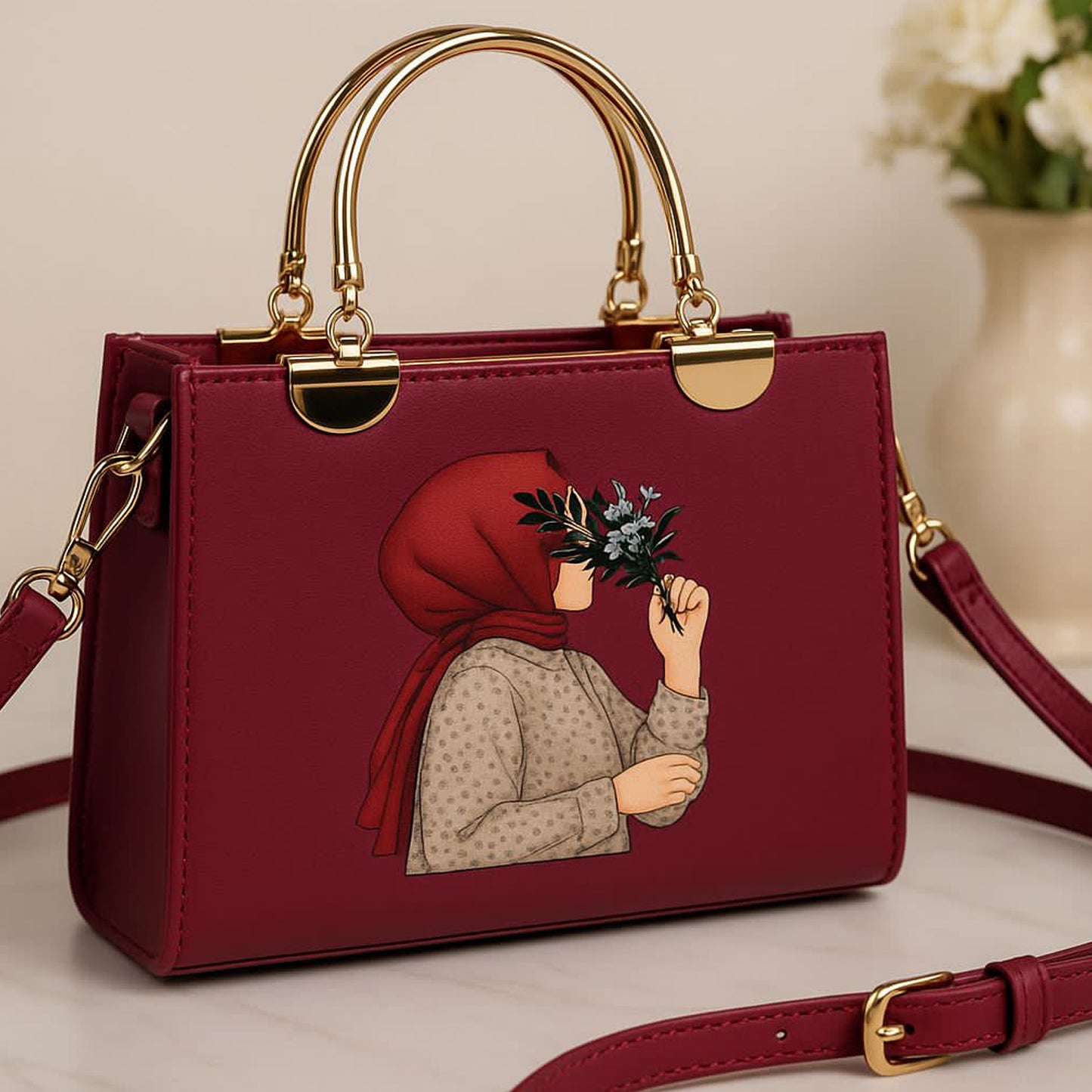 Elegant Artistic Handbag with Golden Handle(ALL IN 1)