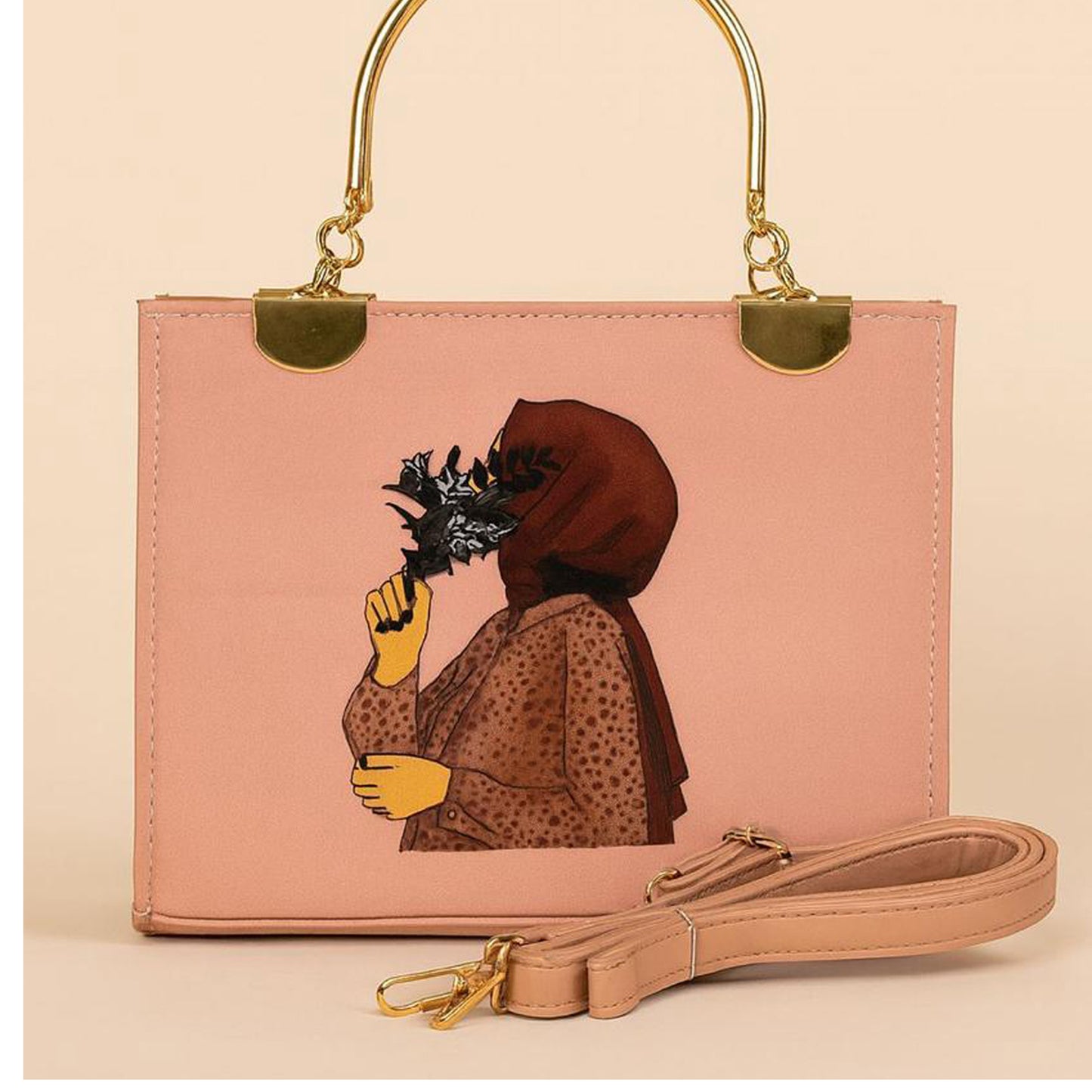 Elegant Artistic Handbag with Golden Handle(ALL IN 1)