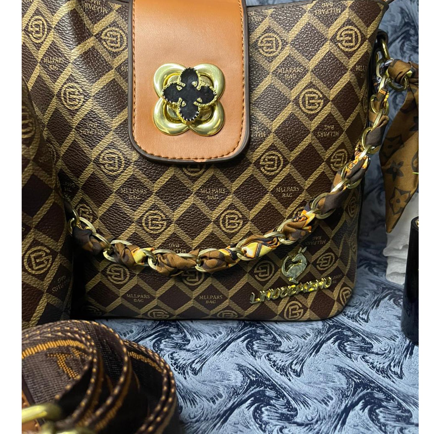 Luxury Brown Pattern Handbag Set – Stylish & Premium Quality
