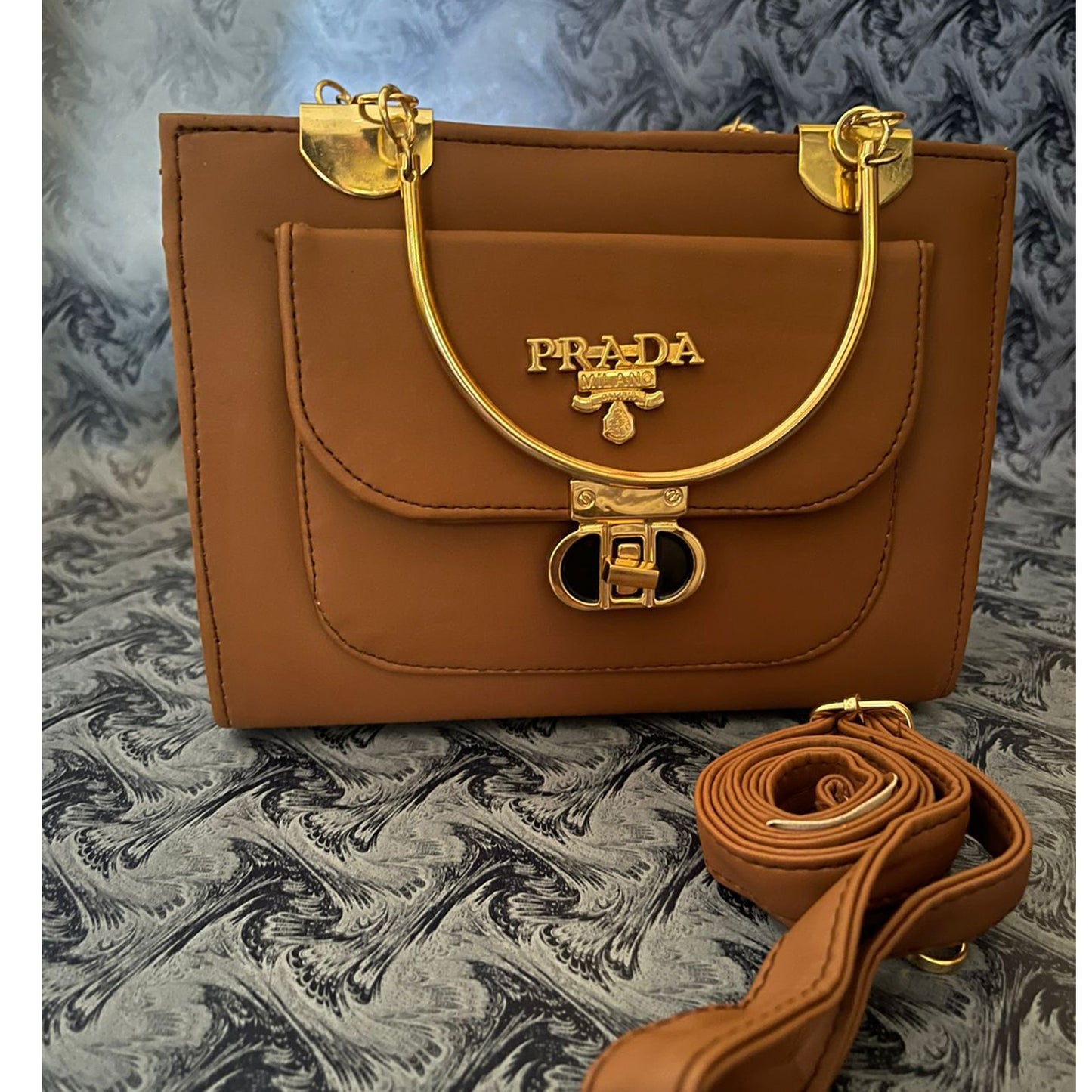 Prada Mini Luxe Dual-Tone Handbag – Elegant Grey & Classic Brown