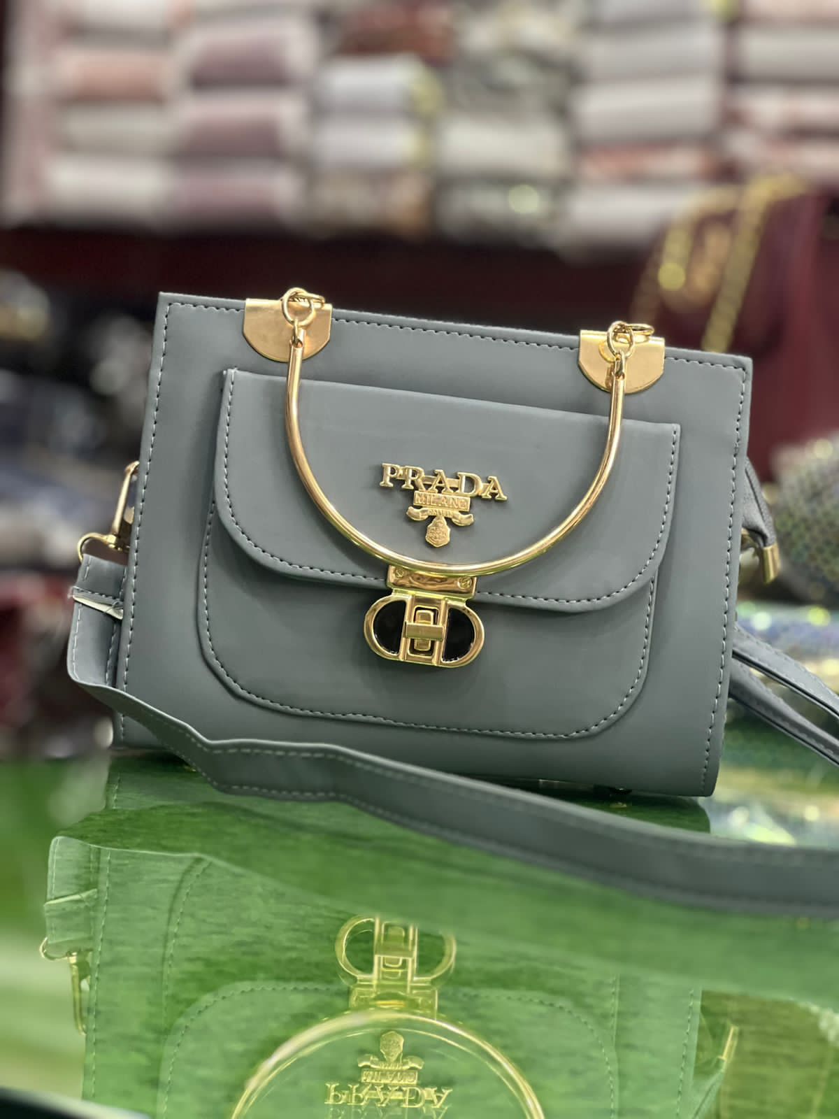 Prada Mini Luxe Dual-Tone Handbag – Elegant Grey & Classic Brown