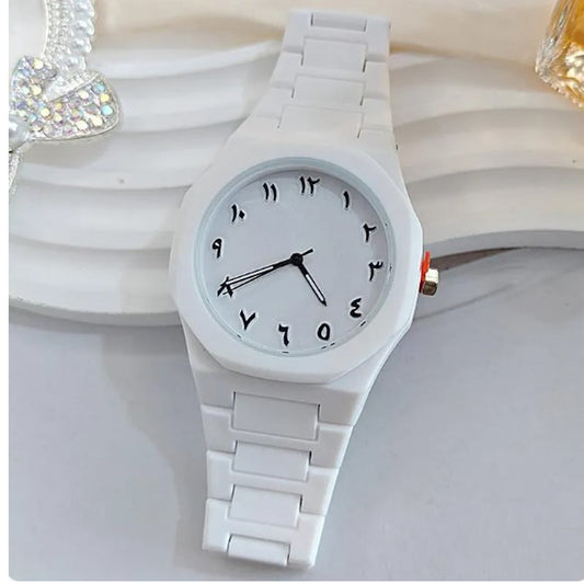 White Arabic Aura Watch – Elegant Minimalist Timepiece with Arabic Numerals