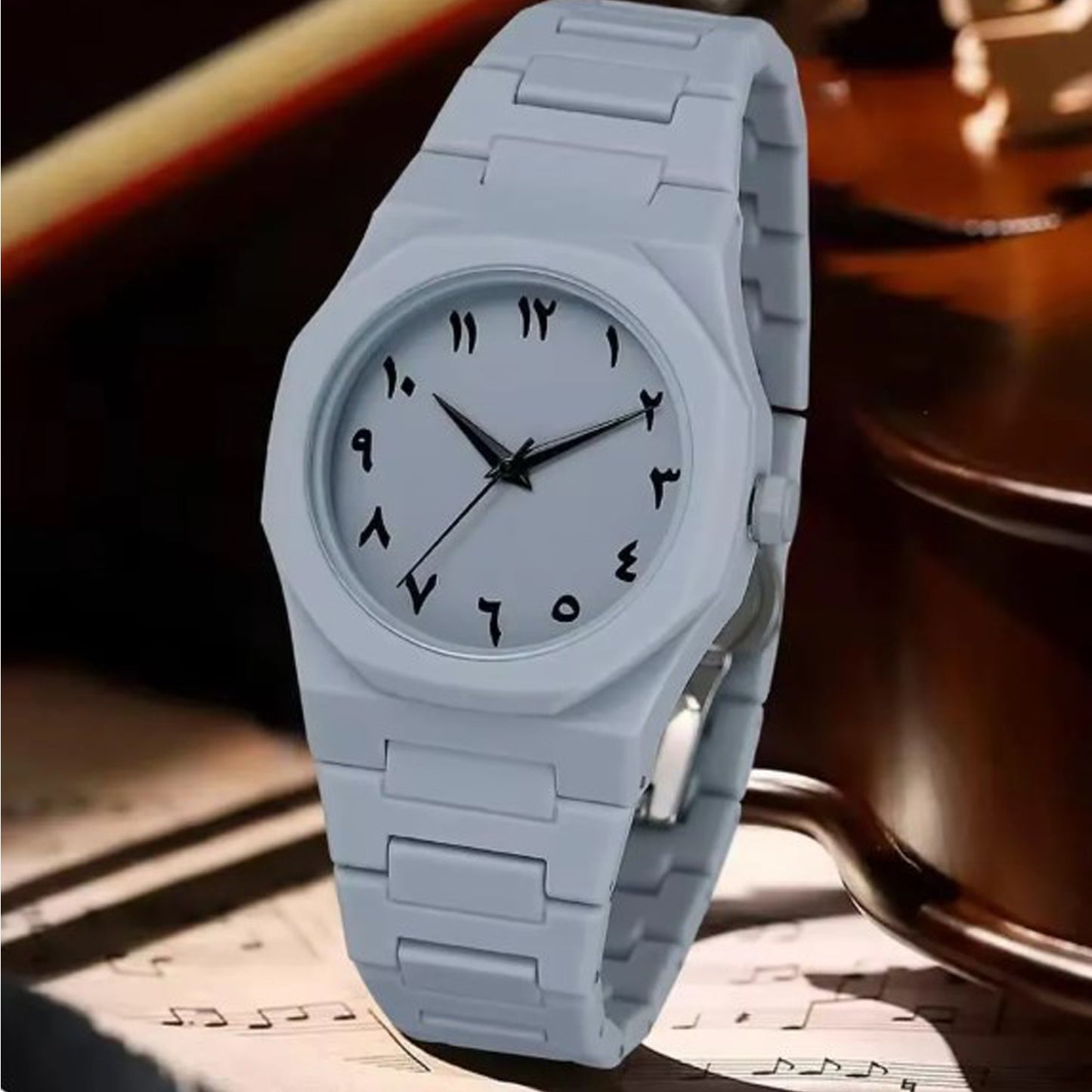 White Arabic Aura Watch – Elegant Minimalist Timepiece with Arabic Numerals