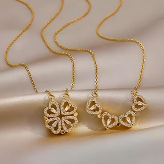 Magnetic Four-Leaf Clover Heart Necklace | Couples & Friendship Jewelry
