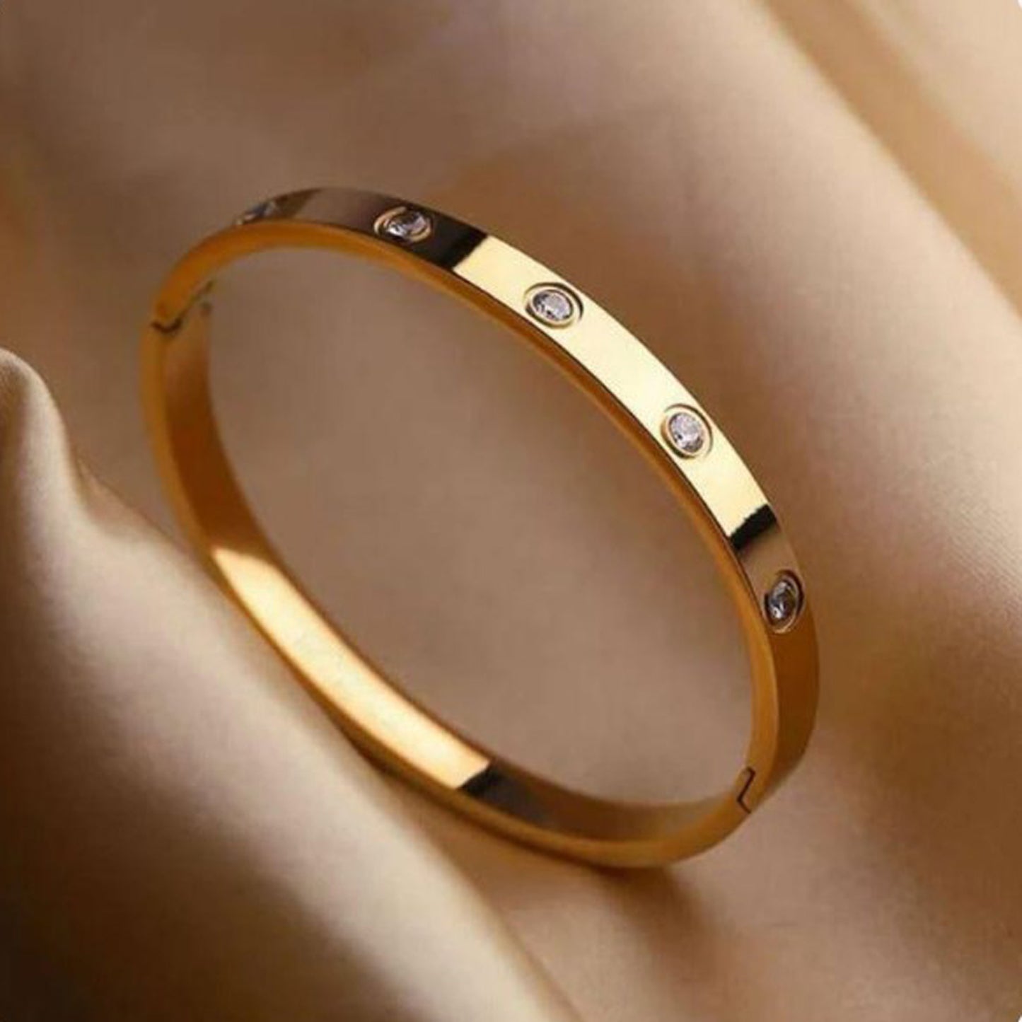 1 Pc Modern Gold Plated Kara Bangle with Artificial Stones | Elegant Design
