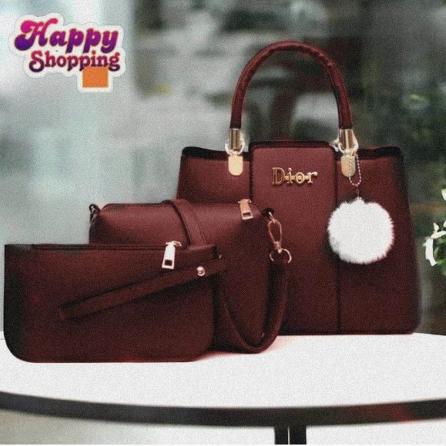 Women’s PU Leather Plain Handbag Set – 3 Pcs | Stylish & Durable