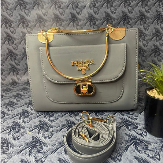 Prada Mini Luxe Dual-Tone Handbag – Elegant Grey & Classic Brown